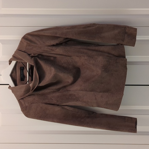 Zara Faux Suede Leather Jacket Lightweight Biker Moto Cowl Neck, Size XS - Picture 3 of 7